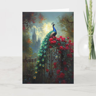 Dramatische Pfauengotik-Rote Rosen Karte