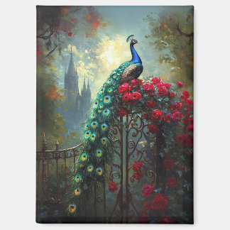 Dramatische Pfauengotik-Rote Rosen Magnet