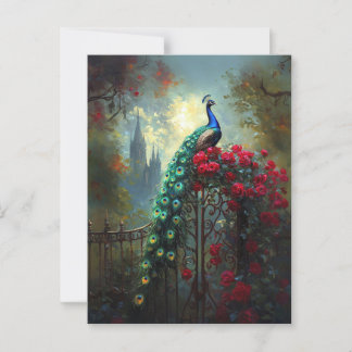 Dramatische Pfauengotik-Rote Rosen Postkarte