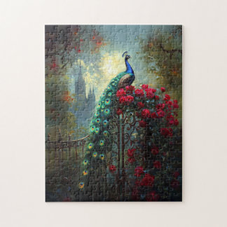 Dramatische Pfauengotik-Rote Rosen Puzzle