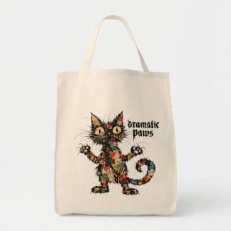 Dramatische Pfoten Lustige schwarze Katze Kunst Tr Tragetasche