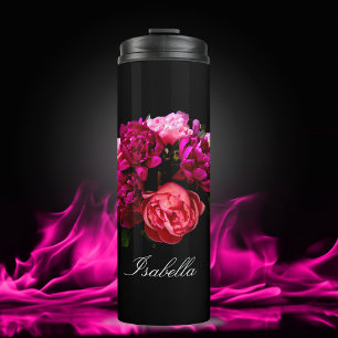 Dramatische rosa und violette Pfingstrosen Name Thermosbecher