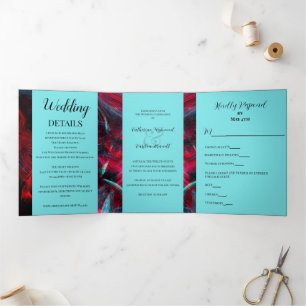 Dramatische Rot-Schwarz-Hochzeit Dreifach Gefaltete Einladung