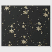 Dramatische Schwarz-Gold-Schneeflocken auf Schwarz Geschenkpapier (Flach)