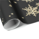 Dramatische Schwarz-Gold-Schneeflocken auf Schwarz Geschenkpapier (Rolleneckpunkt)