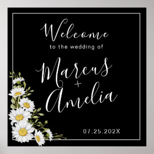 Dramatische Schwarz-Weiß-Gänseblümchen-Hochzeit Poster
