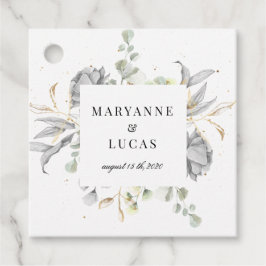 dramatische Silberblumen-Monogramm-Hochzeit Geschenkanhänger