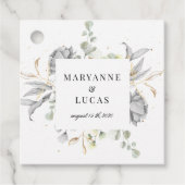 dramatische Silberblumen-Monogramm-Hochzeit Geschenkanhänger (Vorderseite)