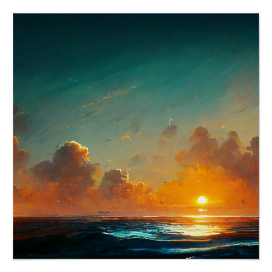 Dramatische Sonnenuntergang Ozeanwellen Landschaft Poster (Vorderseite)