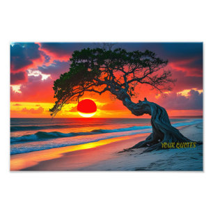 Dramatische Sonnenuntergangsbaum-Über-Ozean-Strand Fotodruck