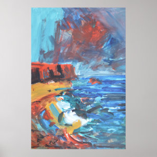 Dramatische stürmische Küstenklippen Expressionism Poster