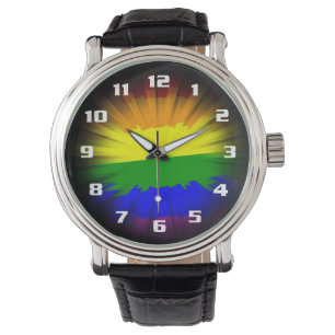Dramatische und schöne Sonnenstrahl-Regenbogenflag Armbanduhr