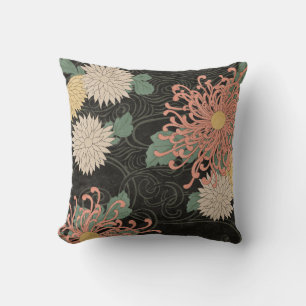 Dramatische Vintage-Japan-Chrysantheme Blumenmuste Kissen