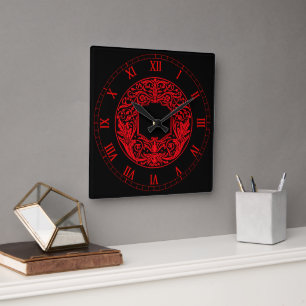 Dramatische, vintage-rote Goten-Wanduhr Quadratische Wanduhr