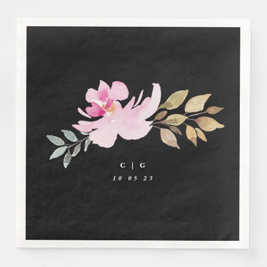 Dramatische Wasserfarbe Florals Hochzeitsmonogramm Serviette (Vorderseite)