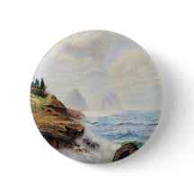 Dramatische Waves Pfund ein felsiges Button an der