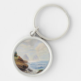 Dramatische Waves Pfund eine felsige Küste Schlüsselanhänger