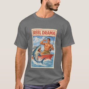 Dramatischer Angelkampf mit Haien   Lustiges Retro T-Shirt