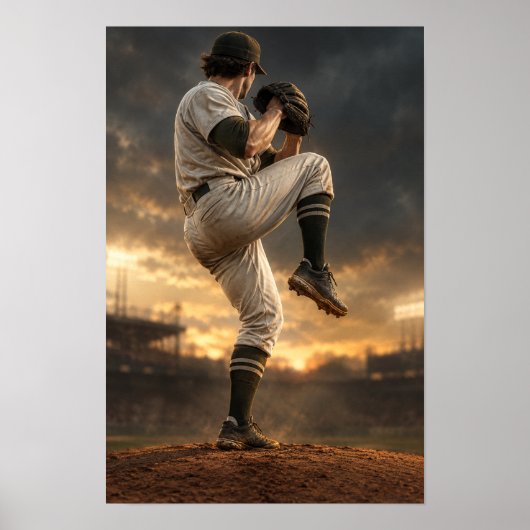 Dramatischer Baseball-Pitcher-Windup bei Sonnenunt Poster (Vorne)