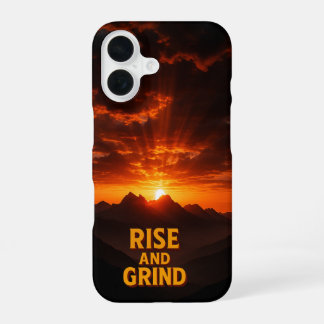 Dramatischer Bergsonnenaufgang 'Rise and Grind' iPhone 16 Hülle