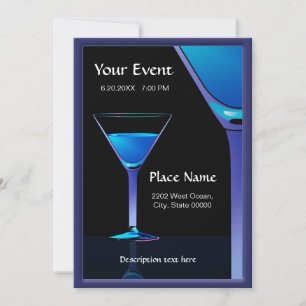 Dramatischer Blue Martini Cocktails Einladung