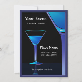 Dramatischer Blue Martini Cocktails Einladung