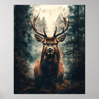 Dramatischer Elch im Wald Poster