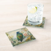 Dramatischer, handgemalter Nicobar-Taube Glasuntersetzer (Schrägansicht)