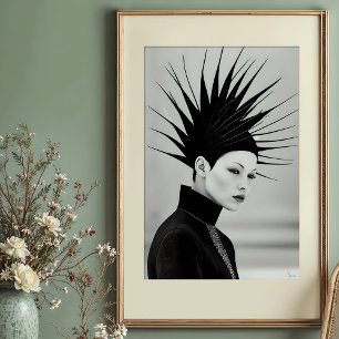 Dramatischer Kopfschmuck: Avantgarde-Monochrom-Por Poster