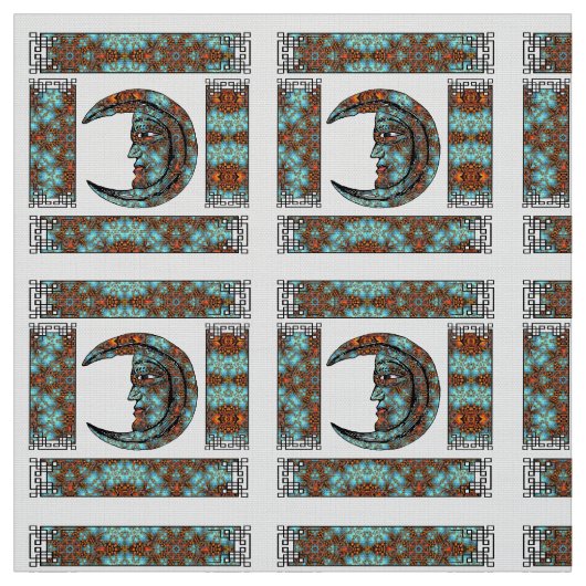 Dramatischer Moon Portrait Pattern Vintager Stil Stoff (Muster)