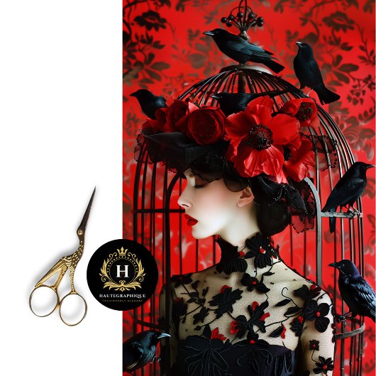 Dramatischer Red Black Floral Birdcage Hat Dekoupa Seidenpapier