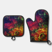 Dramatischer Rotdunkelgrüner Alkoholtink Ofenhandschuh & Topflappen-Set (Vorderseite)