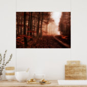 Dramatischer roter Nebel im Winter verschneiten Wa Poster (Küche)