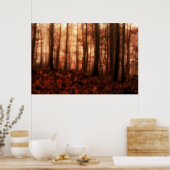 Dramatischer roter Nebel im Winter verschneiten Wa Poster (Küche)