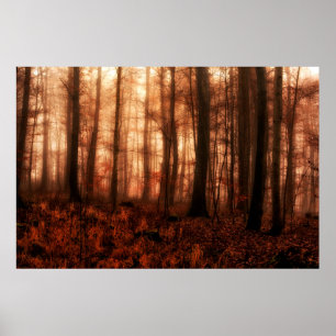 Dramatischer roter Nebel im Winter verschneiten Wa Poster