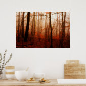 Dramatischer roter Nebel im Winter verschneiten Wa Poster (Küche)