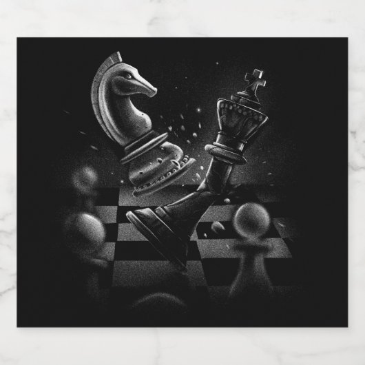 Dramatischer Schachkampf - Ritter gegen Pferd Alkoholflaschenetikett (Einzelnes Label)