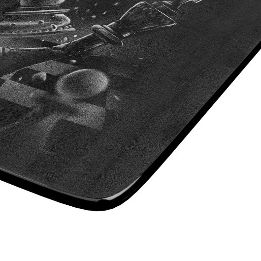 Dramatischer Schachkampf - Ritter gegen Pferd Schneidebrett (Ecke)