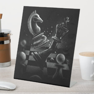 Dramatischer Schachkampf - Ritter gegen Pferd Sockelschild