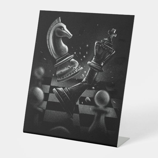 Dramatischer Schachkampf - Ritter gegen Pferd Sockelschild (Vorderseite)