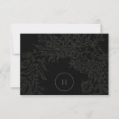 Dramatischer Schwarz-Elegant-Monogramm-Blumenreath RSVP Karte (Rückseite)