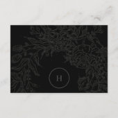 Dramatischer Schwarz-Elegant-Monogramm-Blumenreath RSVP Karte (Rückseite)