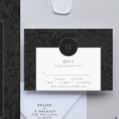 Dramatischer Schwarz-Elegant-Monogramm-Blumenreath RSVP Karte