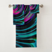 Dramatischer Schwarz-Türkis-Abstrakter Retro-Twirl Badhandtuch Set (Insitu)