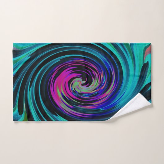 Dramatischer Schwarz-Türkis-Abstrakter Retro-Twirl Badhandtuch Set (Handtuch)