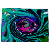Dramatischer Schwarz-Türkis-Abstrakter Retro-Twirl Große Geschenktüte (Rückseite)