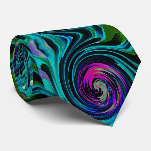 Dramatischer Schwarz-Türkis-Abstrakter Retro-Twirl Krawatte (Gerollt)