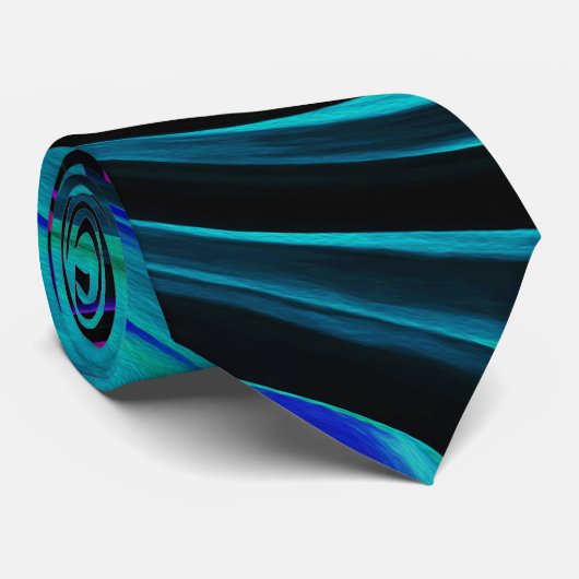 Dramatischer Schwarz-Türkis-Abstrakter Retro-Twirl Krawatte (Gerollt)