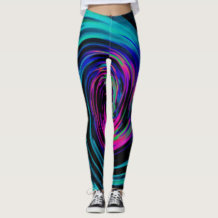 Dramatischer Schwarz-Türkis-Abstrakter Retro-Twirl Leggings