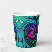 Dramatischer Schwarz-Türkis-Abstrakter Retro-Twirl Pappbecher (Rückseite)